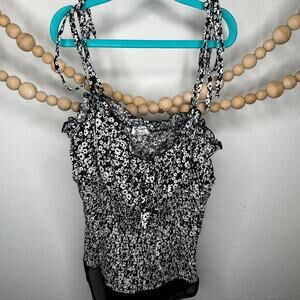 Free People Black White Floral Bardot Bodysuit